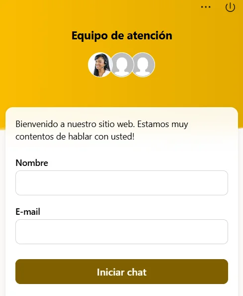 Chat en vivo de Unique Casino con formulario para introducir nombre y correo electrónico y contactar con el equipo de atención al cliente