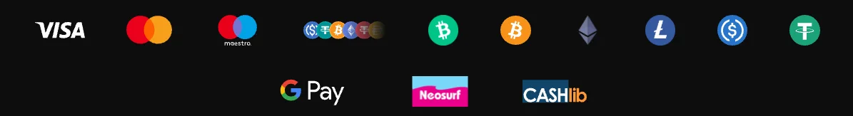 Métodos de pago de Unique Casino con Visa, Mastercard, Maestro, Google Pay, Neosurf, CASHlib y criptomonedas