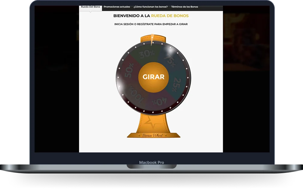 Rueda de bonos de Unique Casino con premios porcentuales y botón para girar